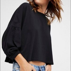 We The Free People Black Long Puff Sleeve Blouse